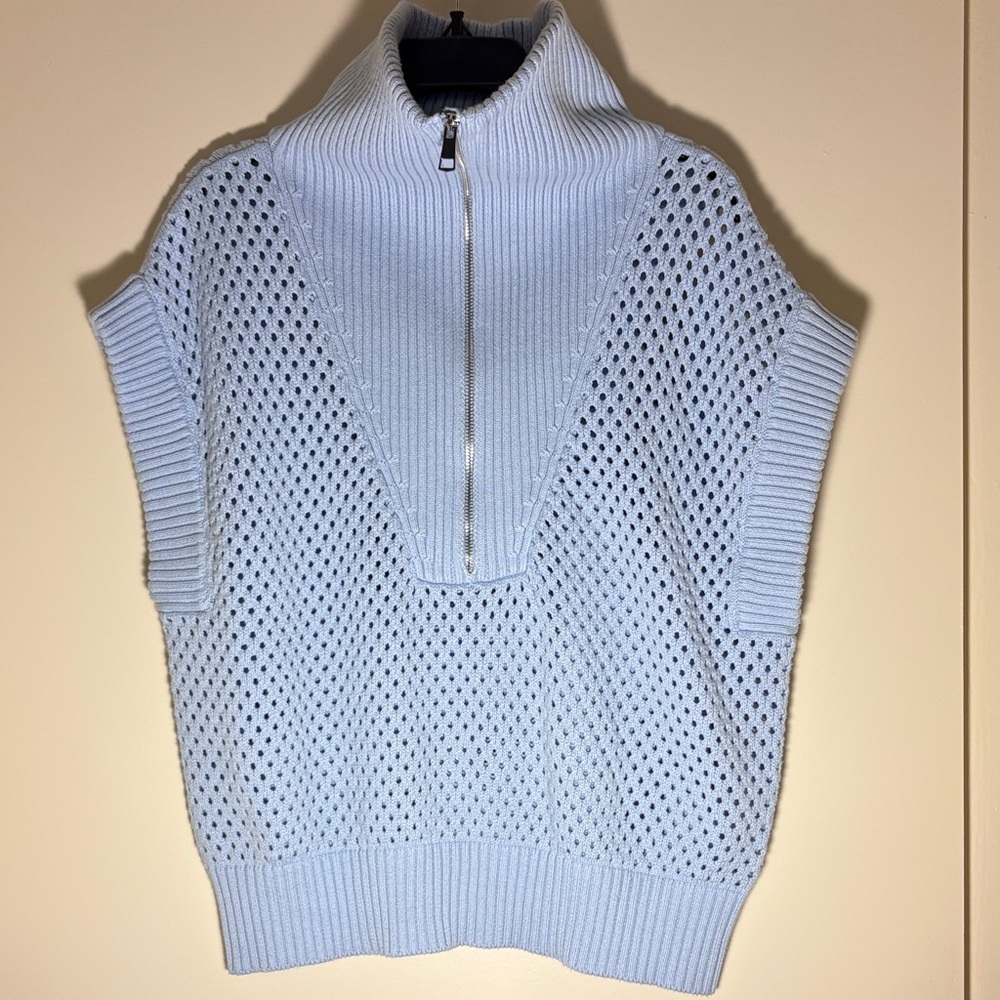Magaschoni Light Blue Cotton Knit Zip-Up Sweater Vest, XL